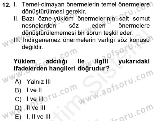 Metafizik Dersi 2017 - 2018 Yılı (Vize) Ara Sınav Soruları 12. Soru