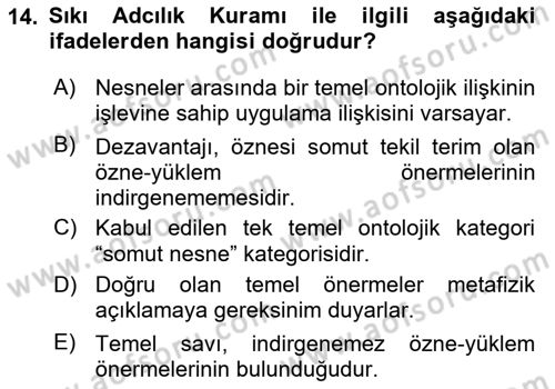 Metafizik Dersi 2017 - 2018 Yılı (Vize) Ara Sınav Soruları 14. Soru