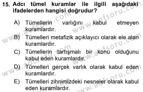 Metafizik Dersi 2017 - 2018 Yılı (Vize) Ara Sınav Soruları 15. Soru