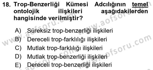 Metafizik Dersi 2017 - 2018 Yılı (Vize) Ara Sınav Soruları 18. Soru