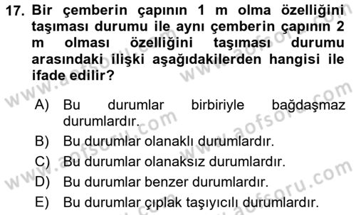 Metafizik Dersi 2017 - 2018 Yılı (Final) Dönem Sonu Sınav Soruları 17. Soru
