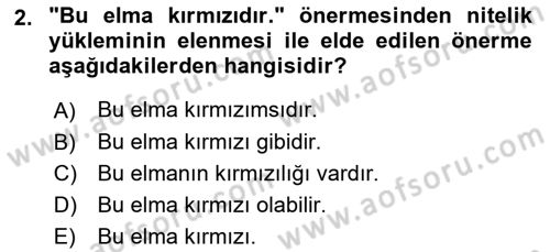Metafizik Dersi 2017 - 2018 Yılı (Final) Dönem Sonu Sınav Soruları 2. Soru