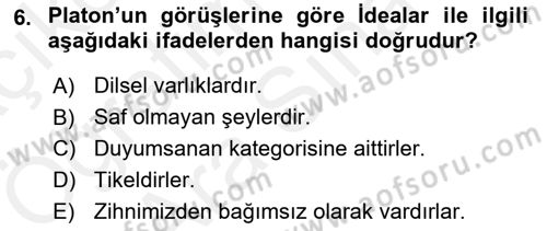 Metafizik Dersi 2018 - 2019 Yılı (Vize) Ara Sınav Soruları 6. Soru