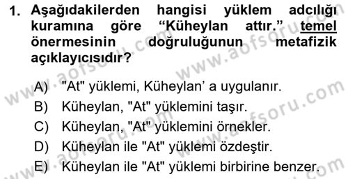 Metafizik Dersi 2018 - 2019 Yılı (Final) Dönem Sonu Sınav Soruları 1. Soru
