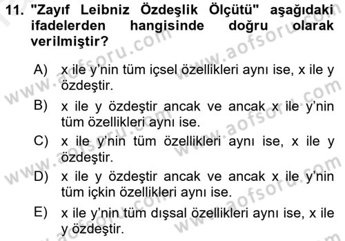 Metafizik Dersi 2018 - 2019 Yılı (Final) Dönem Sonu Sınav Soruları 11. Soru