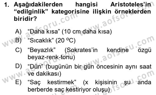 Metafizik Dersi 2018 - 2019 Yılı Yaz Okulu Sınav Soruları 1. Soru