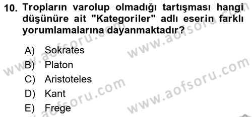 Metafizik Dersi 2018 - 2019 Yılı Yaz Okulu Sınav Soruları 10. Soru