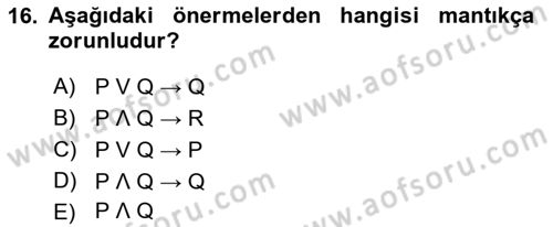 Metafizik Dersi 2018 - 2019 Yılı Yaz Okulu Sınav Soruları 16. Soru