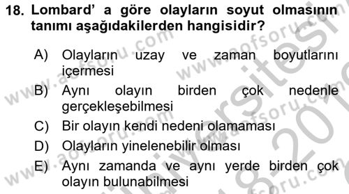 Metafizik Dersi 2018 - 2019 Yılı Yaz Okulu Sınav Soruları 18. Soru