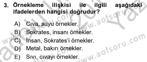 Metafizik Dersi 2018 - 2019 Yılı Yaz Okulu Sınav Soruları 3. Soru