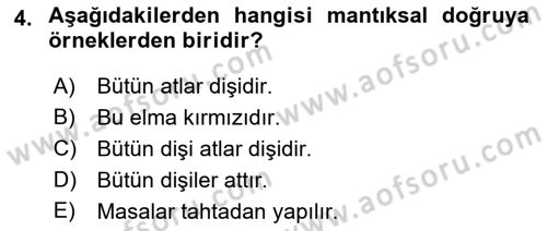 Metafizik Dersi 2018 - 2019 Yılı Yaz Okulu Sınav Soruları 4. Soru