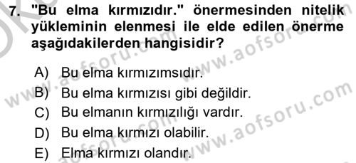 Metafizik Dersi 2018 - 2019 Yılı Yaz Okulu Sınav Soruları 7. Soru