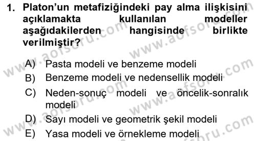 Metafizik Dersi 2020 - 2021 Yılı Yaz Okulu Sınav Soruları 1. Soru