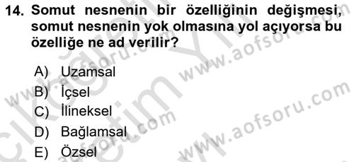 Metafizik Dersi 2020 - 2021 Yılı Yaz Okulu Sınav Soruları 14. Soru