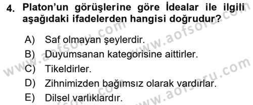 Metafizik Dersi 2020 - 2021 Yılı Yaz Okulu Sınav Soruları 4. Soru