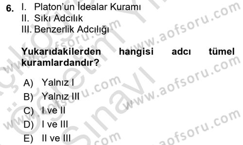 Metafizik Dersi 2020 - 2021 Yılı Yaz Okulu Sınav Soruları 6. Soru