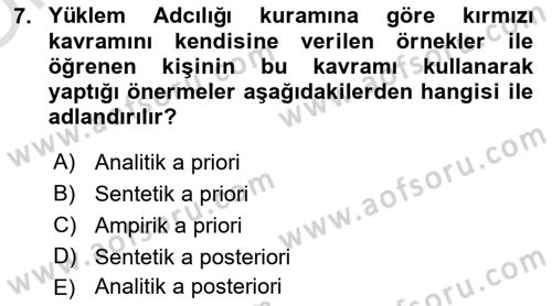 Metafizik Dersi 2020 - 2021 Yılı Yaz Okulu Sınav Soruları 7. Soru