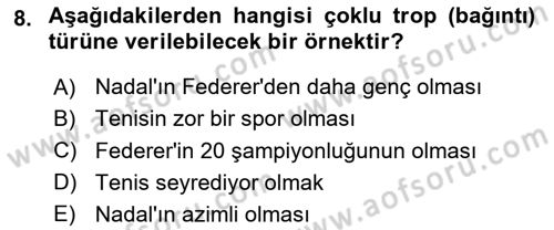 Metafizik Dersi 2020 - 2021 Yılı Yaz Okulu Sınav Soruları 8. Soru