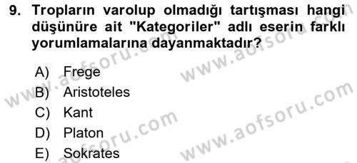 Metafizik Dersi 2020 - 2021 Yılı Yaz Okulu Sınav Soruları 9. Soru