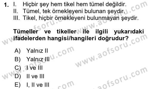 Metafizik Dersi 2021 - 2022 Yılı (Vize) Ara Sınav Soruları 1. Soru