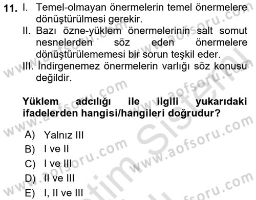 Metafizik Dersi 2021 - 2022 Yılı (Vize) Ara Sınav Soruları 11. Soru