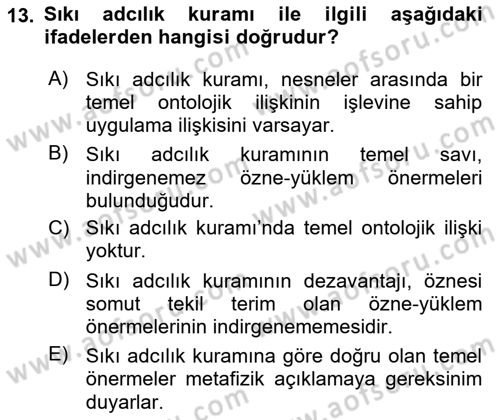 Metafizik Dersi 2021 - 2022 Yılı (Vize) Ara Sınav Soruları 13. Soru