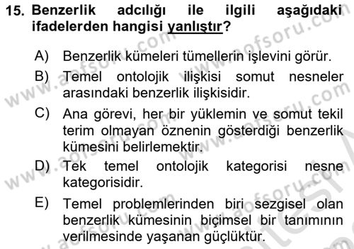 Metafizik Dersi 2021 - 2022 Yılı (Vize) Ara Sınav Soruları 15. Soru