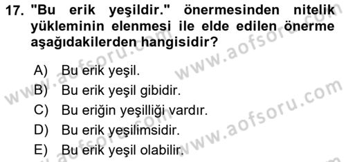 Metafizik Dersi 2021 - 2022 Yılı (Vize) Ara Sınav Soruları 17. Soru