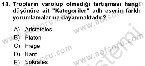 Metafizik Dersi 2021 - 2022 Yılı (Vize) Ara Sınav Soruları 18. Soru