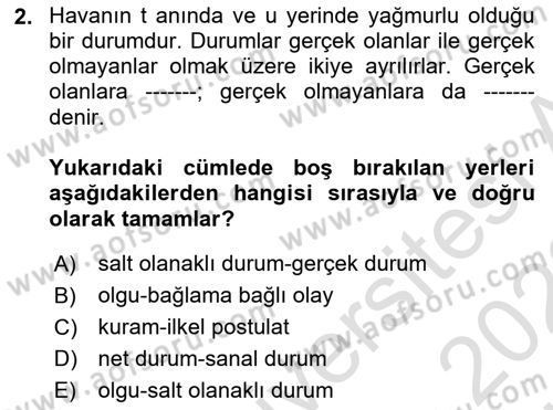 Metafizik Dersi 2021 - 2022 Yılı (Vize) Ara Sınav Soruları 2. Soru
