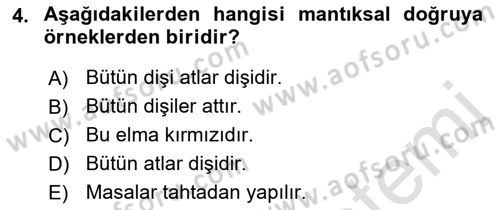 Metafizik Dersi 2021 - 2022 Yılı (Vize) Ara Sınav Soruları 4. Soru