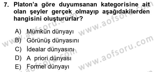 Metafizik Dersi 2021 - 2022 Yılı (Vize) Ara Sınav Soruları 7. Soru