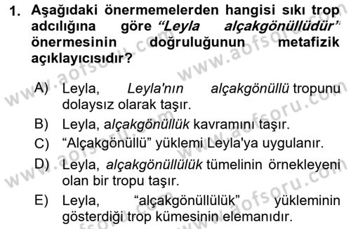 Metafizik Dersi 2021 - 2022 Yılı (Final) Dönem Sonu Sınav Soruları 1. Soru