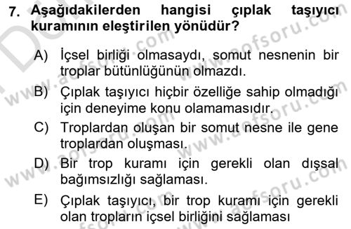 Metafizik Dersi 2021 - 2022 Yılı (Final) Dönem Sonu Sınav Soruları 7. Soru