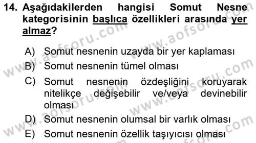 Metafizik Dersi 2021 - 2022 Yılı Yaz Okulu Sınav Soruları 14. Soru