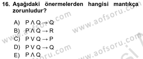 Metafizik Dersi 2021 - 2022 Yılı Yaz Okulu Sınav Soruları 16. Soru