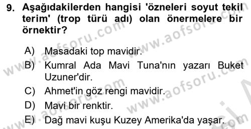 Metafizik Dersi 2021 - 2022 Yılı Yaz Okulu Sınav Soruları 9. Soru