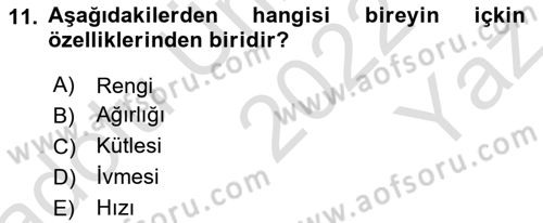 Metafizik Dersi 2022 - 2023 Yılı Yaz Okulu Sınav Soruları 11. Soru