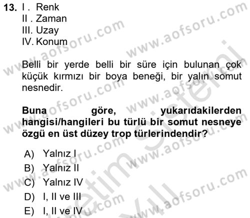 Metafizik Dersi 2022 - 2023 Yılı Yaz Okulu Sınav Soruları 13. Soru