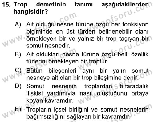 Metafizik Dersi 2022 - 2023 Yılı Yaz Okulu Sınav Soruları 15. Soru