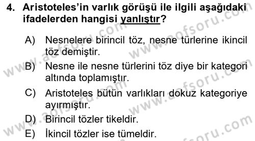 Metafizik Dersi 2022 - 2023 Yılı Yaz Okulu Sınav Soruları 4. Soru