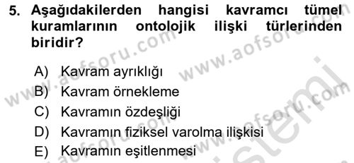 Metafizik Dersi 2022 - 2023 Yılı Yaz Okulu Sınav Soruları 5. Soru