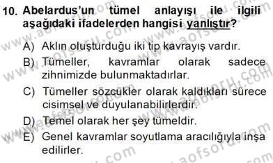 Ortaçağ Felsefesi 1 Dersi 2014 - 2015 Yılı (Vize) Ara Sınav Soruları 10. Soru