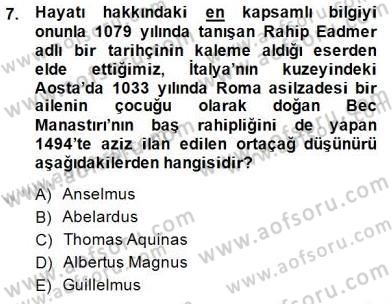 Ortaçağ Felsefesi 1 Dersi 2014 - 2015 Yılı (Vize) Ara Sınav Soruları 7. Soru