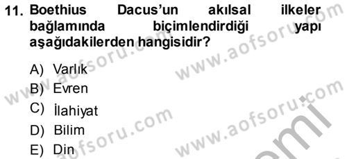 Ortaçağ Felsefesi 1 Dersi 2014 - 2015 Yılı (Final) Dönem Sonu Sınav Soruları 11. Soru