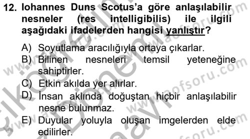 Ortaçağ Felsefesi 1 Dersi 2014 - 2015 Yılı (Final) Dönem Sonu Sınav Soruları 12. Soru