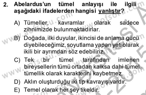 Ortaçağ Felsefesi 1 Dersi 2014 - 2015 Yılı (Final) Dönem Sonu Sınav Soruları 2. Soru