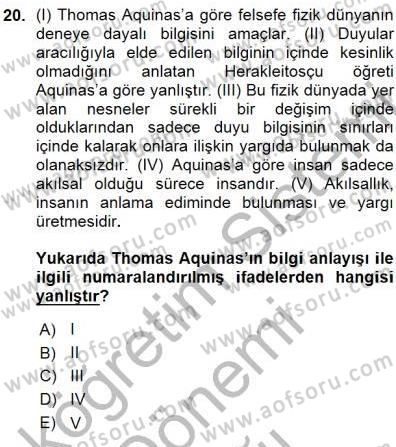 Ortaçağ Felsefesi 1 Dersi 2015 - 2016 Yılı (Vize) Ara Sınav Soruları 20. Soru