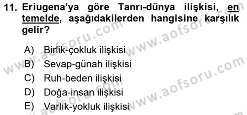 Ortaçağ Felsefesi 1 Dersi 2016 - 2017 Yılı (Vize) Ara Sınav Soruları 11. Soru