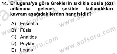 Ortaçağ Felsefesi 1 Dersi 2016 - 2017 Yılı (Vize) Ara Sınav Soruları 14. Soru